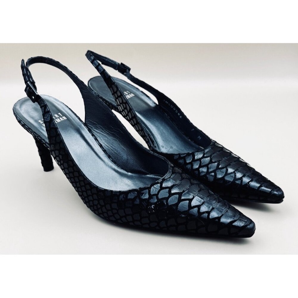 Stuart Weitzman Black Slingback Heels Pointed Toe Pump Molorrus Napa Size 7 M